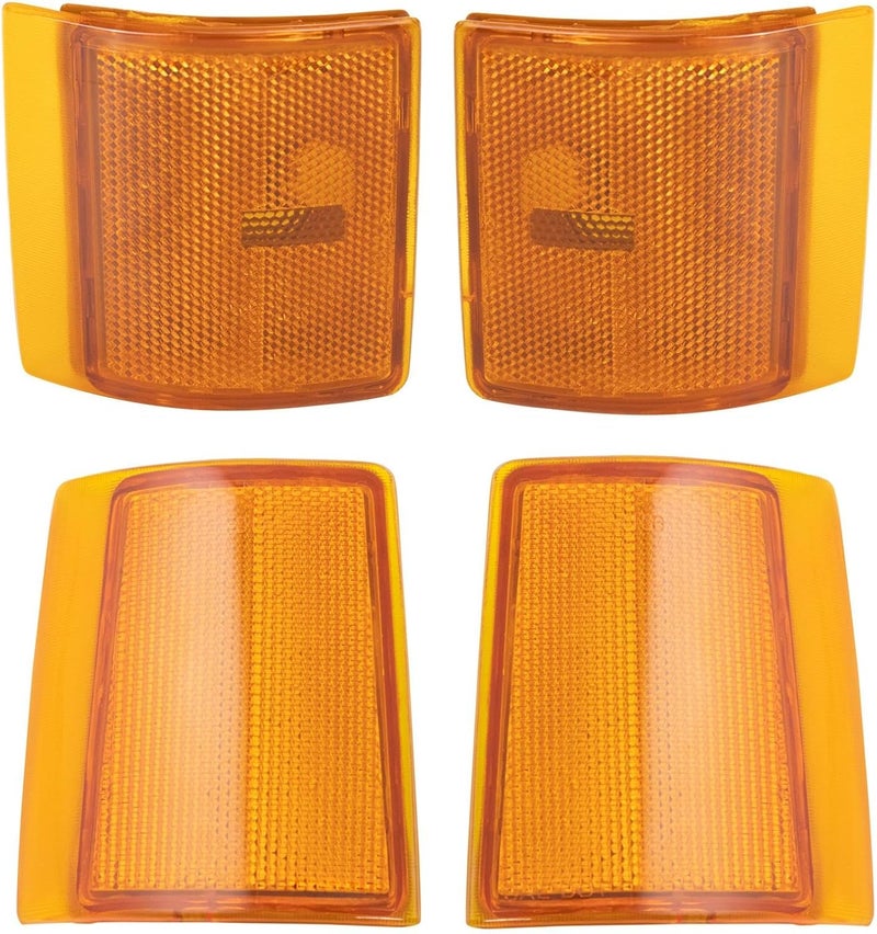 TRQ 4 Piece Driver & Passenger Side Lower Marker Light Upper Reflector Assembly Set Compatible with 1994-1998 GMC C/K1500 C/K2500 C/K3500 Sierra 1500 2500 Yukon With Quad Beam Headlights GM2551148 - Image 3